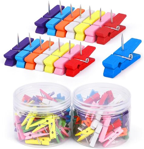 Push Pin Clips,100 Count Wooden Push Pin Clips for Cork Board, Decorative Assorted Thumbtack Pushpins Tacks for Bulletin Board Hanging Maps, Photos, Calendar in Saudi Arabia