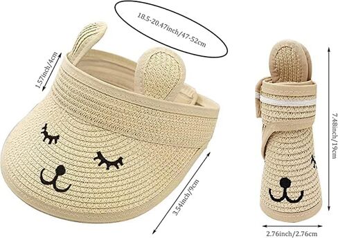 Beach Smile Straw Visor Hat Sun Hat Kid Toddler Cute Bunny Cat Ears Summer 100% Recycled Paper (Tan) in Saudi Arabia