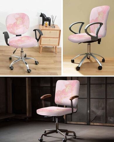 Marble Pink Gold Office Chair Cover Stretchable Computer Chair Seat Cover Backrest Slipcovers, Stretchable Rotating Desk Chair Seat Cushion Split Protectors Modern Chinese Ink Gradual Paint in Saudi Arabia
