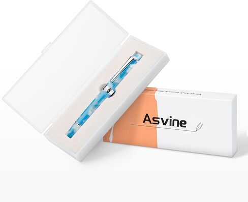 قلم حبر Asvine P50 مكبس من الراتنج البني الرخامي، مجموعة كاتبة ناعمة بحواف فضية متوسطة الحجم مع علبة أقلام هدية in Kuwait