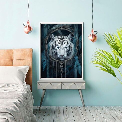 reofrey diy الماس مجموعات الفن للبالغين النمر Dreamcatcher، الحيوانات الحفر الكامل جولة حجر الراين الماس الملحقات الفنية، عبر غرزة التطريز قماش للحرف ديكور 30x40cm in Kuwait