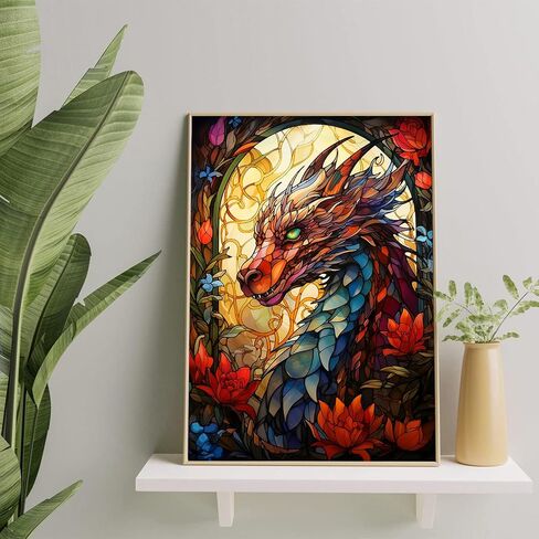 igoodom Dragon Stain Glass Diamond Painting Kits, DIY Stain Glass Dragon Flower Diamond Painting, Diamond Art Kits for Adults for Wall Decor Holidays Gift 12x16 in in Saudi Arabia