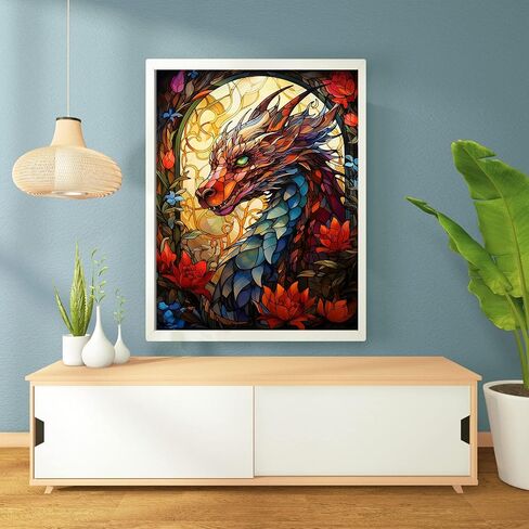 igoodom Dragon Stain Glass Diamond Painting Kits, DIY Stain Glass Dragon Flower Diamond Painting, Diamond Art Kits for Adults for Wall Decor Holidays Gift 12x16 in in Saudi Arabia