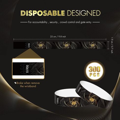 300 قطعة من أساور المعصم VIP للمناسبات، أساور VIP مع عدم تكرار رقم الأمان، سوار Golden Star VIP مقاوم للماء للاستعمال مرة واحدة للمناسبات والحفلات الموسيقية 0.79 × 10 بوصة in Saudi Arabia