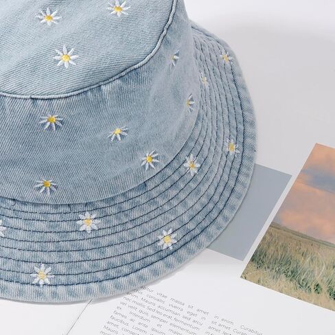 Jean Bucket Hat for Women Men Wide Brim Cotton Sun Hat Beach Vacation Travel Accessories in Saudi Arabia