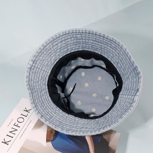 Jean Bucket Hat for Women Men Wide Brim Cotton Sun Hat Beach Vacation Travel Accessories in Saudi Arabia