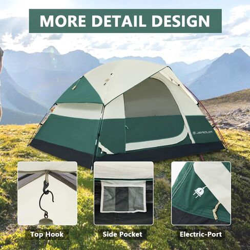 خيمة 4 أشخاص مع ذبابة مطر قابلة للإزالة، خيام تخييم مقاومة للماء سهلة الإعداد، 3 نوافذ شبكية مع طبقة مزدوجة للتخييم والمشي لمسافات طويلة في الهواء الطلق لمدة 4 مواسم (أخضر داكن) in Kuwait