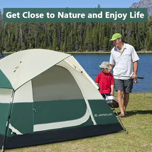 خيمة 4 أشخاص مع ذبابة مطر قابلة للإزالة، خيام تخييم مقاومة للماء سهلة الإعداد، 3 نوافذ شبكية مع طبقة مزدوجة للتخييم والمشي لمسافات طويلة في الهواء الطلق لمدة 4 مواسم (أخضر داكن) in Kuwait