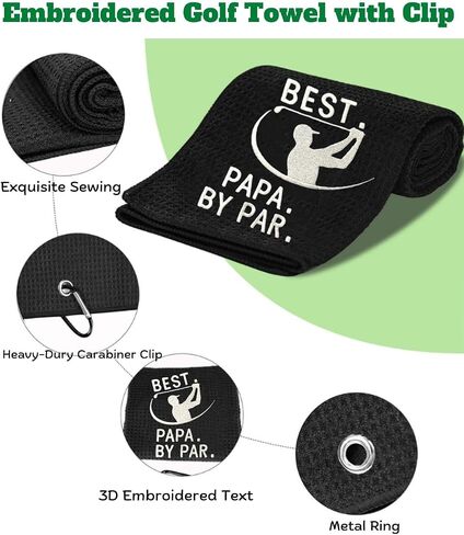 1Pack Golf Towel, 16" x 24" Golf Towel for Golf Bags with Clip - Premium Microfiber Waffle Pattern Golf Towel, Tri-fold Golf Towels for Men Women, Black in Saudi Arabia