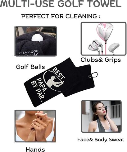 1Pack Golf Towel, 16" x 24" Golf Towel for Golf Bags with Clip - Premium Microfiber Waffle Pattern Golf Towel, Tri-fold Golf Towels for Men Women, Black in Saudi Arabia