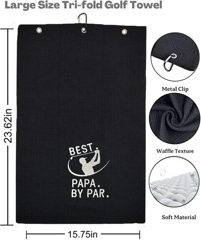 1Pack Golf Towel, 16" x 24" Golf Towel for Golf Bags with Clip - Premium Microfiber Waffle Pattern Golf Towel, Tri-fold Golf Towels for Men Women, Black in Saudi Arabia