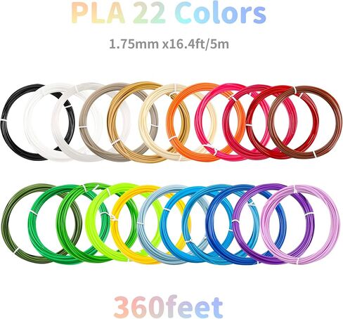 عبوات خيوط القلم ثلاثية الأبعاد، إجمالي 360 قدمًا و22 لونًا من خيوط قلم الطباعة ثلاثية الأبعاد PLA، كل لون 16.4 قدم 1.75 مم تدفق يعمل متوافق مع قلم الطابعة SCRIB3D MYNT3D PIKA3D ثلاثي الأبعاد in Kuwait