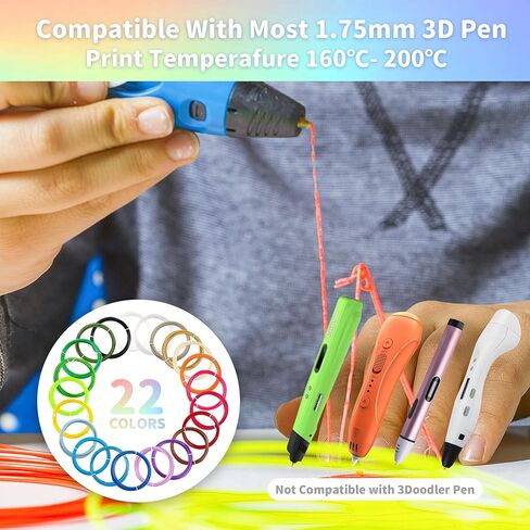 عبوات خيوط القلم ثلاثية الأبعاد، إجمالي 360 قدمًا و22 لونًا من خيوط قلم الطباعة ثلاثية الأبعاد PLA، كل لون 16.4 قدم 1.75 مم تدفق يعمل متوافق مع قلم الطابعة SCRIB3D MYNT3D PIKA3D ثلاثي الأبعاد in Kuwait