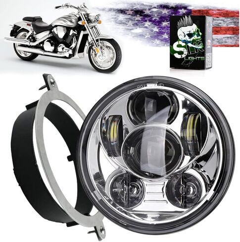 SLK-Lights VTX 5.75 بوصة مصباح أمامي LED مستدير من الكروم مع دعامة وأجهزة - سهل التركيب والتوصيل والتشغيل مصباح أمامي للدراجات النارية متوافق مع Honda VTX 1300، VTX 1800 in Kuwait