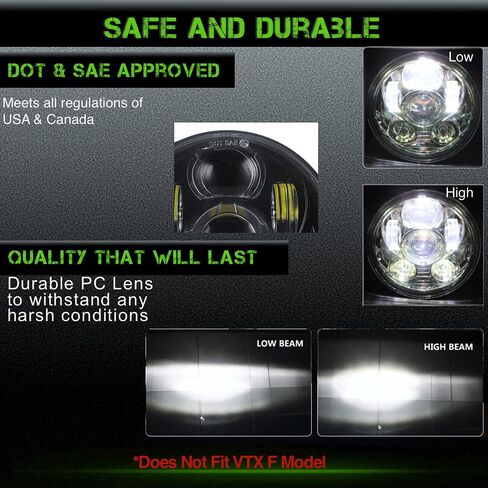 SLK-Lights VTX 5.75 بوصة مصباح أمامي LED مستدير من الكروم مع دعامة وأجهزة - سهل التركيب والتوصيل والتشغيل مصباح أمامي للدراجات النارية متوافق مع Honda VTX 1300، VTX 1800 in Kuwait