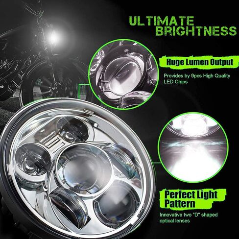 SLK-Lights VTX 5.75 بوصة مصباح أمامي LED مستدير من الكروم مع دعامة وأجهزة - سهل التركيب والتوصيل والتشغيل مصباح أمامي للدراجات النارية متوافق مع Honda VTX 1300، VTX 1800 in Kuwait
