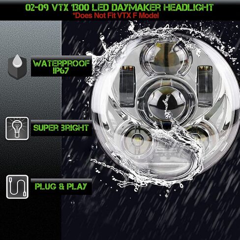 SLK-Lights VTX 5.75 بوصة مصباح أمامي LED مستدير من الكروم مع دعامة وأجهزة - سهل التركيب والتوصيل والتشغيل مصباح أمامي للدراجات النارية متوافق مع Honda VTX 1300، VTX 1800 in Kuwait