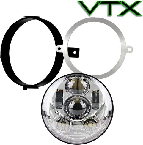 SLK-Lights VTX 5.75 بوصة مصباح أمامي LED مستدير من الكروم مع دعامة وأجهزة - سهل التركيب والتوصيل والتشغيل مصباح أمامي للدراجات النارية متوافق مع Honda VTX 1300، VTX 1800 in Kuwait