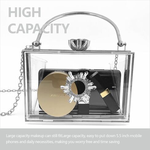 Clear Acrylic Clutch Purse for Women,Acrylic Box Evening Clutch Bag With handle,Transparent Box Crossbody Shoulder Bag in Saudi Arabia