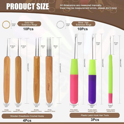 Wokape 49Pcs Dreadlocks Crochet Hook Tool Set with Colorful Braided Rope Hair Strings Hair Tie, Weaving Needle Steel Crochet Hook with Bamboo Handle Interlocking Needles for Fashion Hair Style in Saudi Arabia