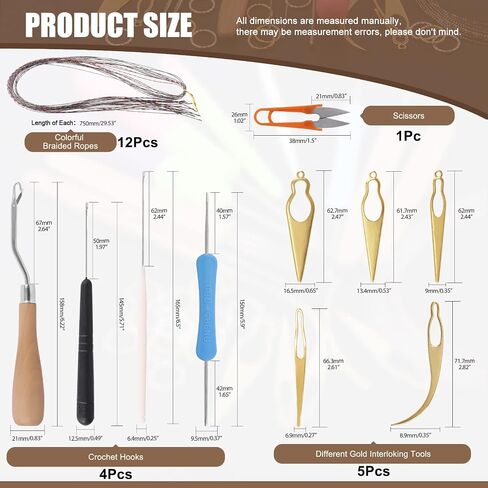 Wokape 49Pcs Dreadlocks Crochet Hook Tool Set with Colorful Braided Rope Hair Strings Hair Tie, Weaving Needle Steel Crochet Hook with Bamboo Handle Interlocking Needles for Fashion Hair Style in Saudi Arabia