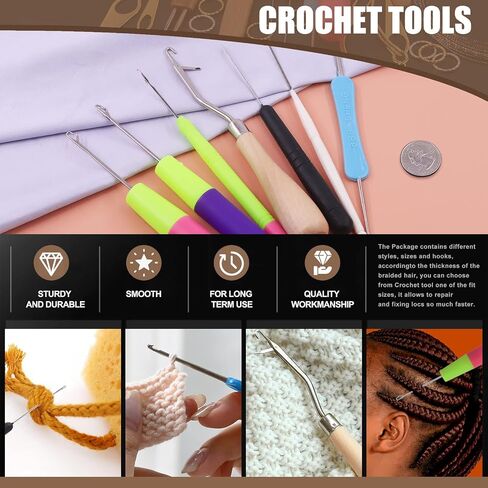Wokape 49Pcs Dreadlocks Crochet Hook Tool Set with Colorful Braided Rope Hair Strings Hair Tie, Weaving Needle Steel Crochet Hook with Bamboo Handle Interlocking Needles for Fashion Hair Style in Saudi Arabia