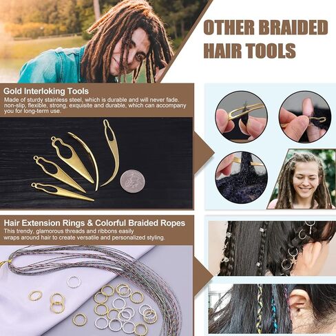 Wokape 49Pcs Dreadlocks Crochet Hook Tool Set with Colorful Braided Rope Hair Strings Hair Tie, Weaving Needle Steel Crochet Hook with Bamboo Handle Interlocking Needles for Fashion Hair Style in Saudi Arabia