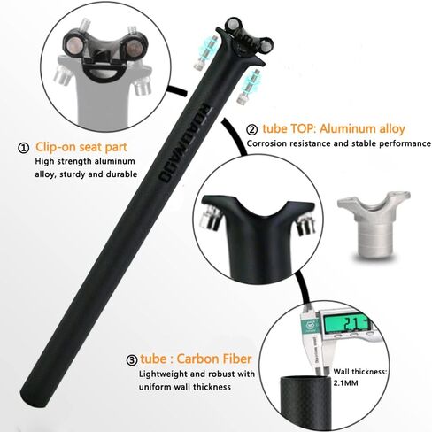 ROADNADO مقعد كربون 27.2 / 30.8 / 31.6 * 350 مم / 400 مم، عمود مقعد الدراجة MTB من ألياف الكربون مقعد دراجة قابل للتعديل أنبوب مقعد الدراجة لدراجة الطريق MTB in Kuwait