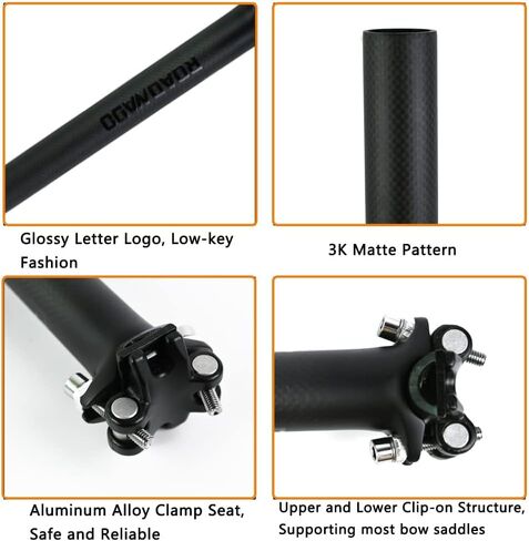 ROADNADO مقعد كربون 27.2 / 30.8 / 31.6 * 350 مم / 400 مم، عمود مقعد الدراجة MTB من ألياف الكربون مقعد دراجة قابل للتعديل أنبوب مقعد الدراجة لدراجة الطريق MTB in Kuwait