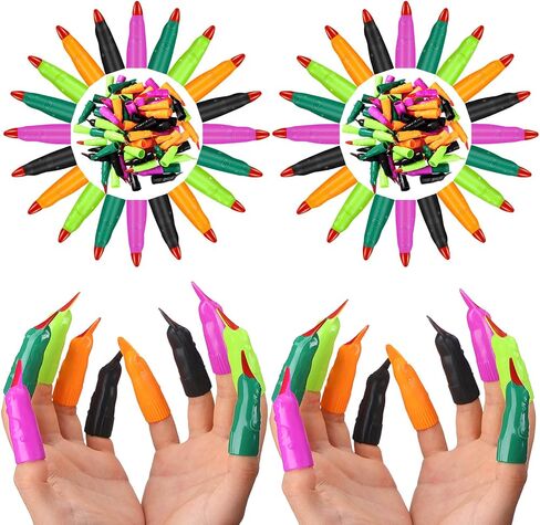 Sosation 150 Pcs Spooky Witch Fingers Nail Cosplay Fake Nail Finger Tips Zombie Fun Guided Kids Reading Pointers Finger Witch Claws Gothic Nails Accessory Halloween Party, 5 Colors Randomly in Saudi Arabia