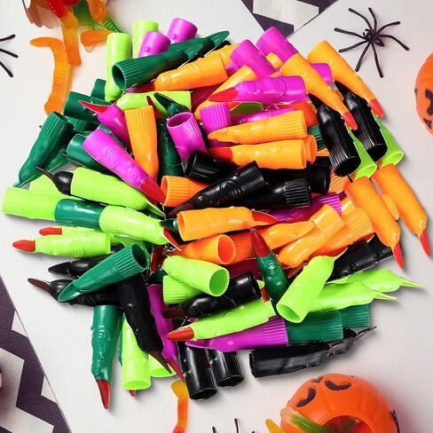 Sosation 150 Pcs Spooky Witch Fingers Nail Cosplay Fake Nail Finger Tips Zombie Fun Guided Kids Reading Pointers Finger Witch Claws Gothic Nails Accessory Halloween Party, 5 Colors Randomly in Saudi Arabia