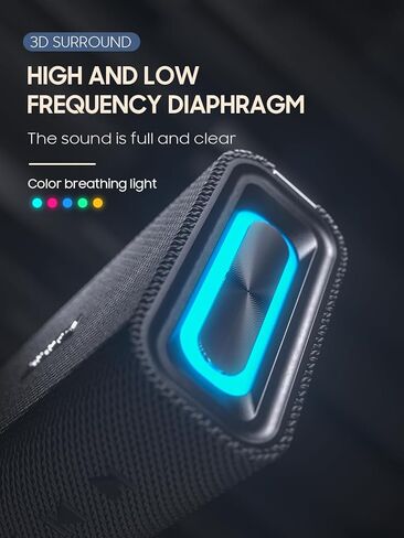مكبر صوت بلوتوث، مكبر صوت لاسلكي محمول مقاوم للماء IPX5 بلوتوث 5.3 مكبر صوت صوت ستيريو عالي مع مكبرات صوت TWS بإضاءة LED مناسبة للسفر والمنزل والسفر في الهواء الطلق وحمام السباحة in Kuwait