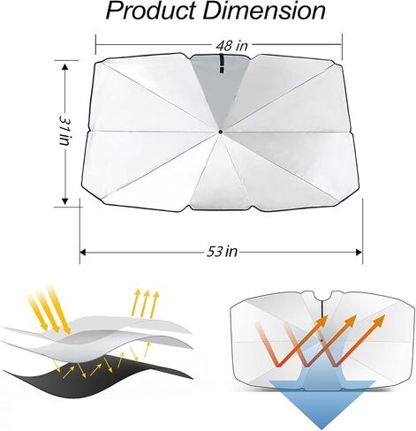 Car Sunshade Windshield Umbrella Sun Shade Cover Vehicle Sun Protector UV Rays and Heat Reflector Foldable Keep Car Cool (1 Pcs) in Saudi Arabia