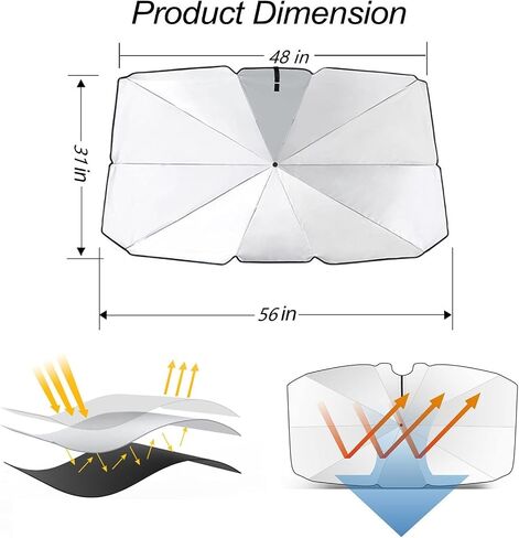 Car Sunshade Windshield Umbrella Sun Shade Cover Vehicle Sun Protector UV Rays and Heat Reflector Foldable Keep Car Cool (1 Pcs) in Saudi Arabia