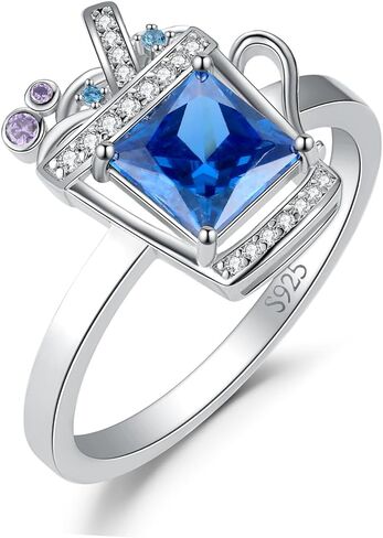 JewelryPalace 3.7ct شرب الأميرة قطع خلق حلقات الإسبنيل الأزرق الفاتح للنساء، أكواب 14K الذهب الأبيض 925 خاتم الفضة الاسترليني للفتيات، مكعب زركونيا الأحجار الكريمة مجموعات المجوهرات خواتم in Kuwait