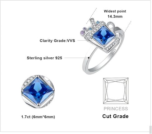 JewelryPalace 3.7ct شرب الأميرة قطع خلق حلقات الإسبنيل الأزرق الفاتح للنساء، أكواب 14K الذهب الأبيض 925 خاتم الفضة الاسترليني للفتيات، مكعب زركونيا الأحجار الكريمة مجموعات المجوهرات خواتم in Kuwait