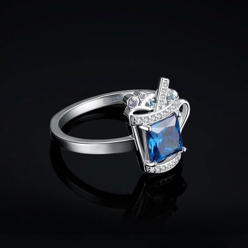 JewelryPalace 3.7ct شرب الأميرة قطع خلق حلقات الإسبنيل الأزرق الفاتح للنساء، أكواب 14K الذهب الأبيض 925 خاتم الفضة الاسترليني للفتيات، مكعب زركونيا الأحجار الكريمة مجموعات المجوهرات خواتم in Kuwait