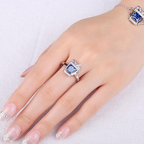 JewelryPalace 3.7ct شرب الأميرة قطع خلق حلقات الإسبنيل الأزرق الفاتح للنساء، أكواب 14K الذهب الأبيض 925 خاتم الفضة الاسترليني للفتيات، مكعب زركونيا الأحجار الكريمة مجموعات المجوهرات خواتم in Kuwait