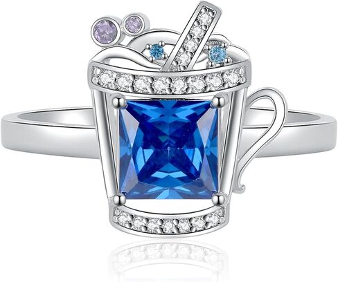 JewelryPalace 3.7ct شرب الأميرة قطع خلق حلقات الإسبنيل الأزرق الفاتح للنساء، أكواب 14K الذهب الأبيض 925 خاتم الفضة الاسترليني للفتيات، مكعب زركونيا الأحجار الكريمة مجموعات المجوهرات خواتم in Kuwait