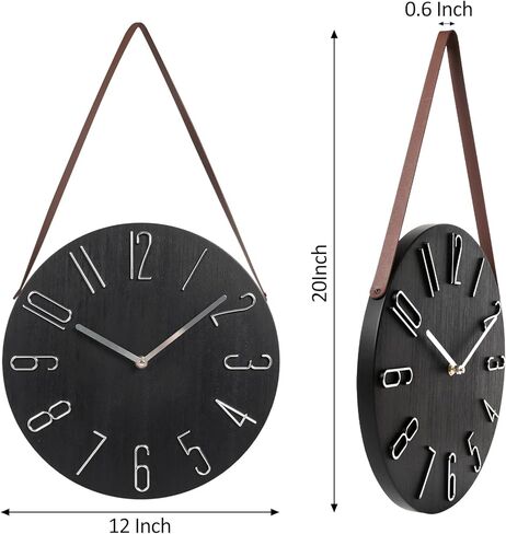 ساعة حائط معلقة مقاس 12 بوصة من جيفون صامتة غير موقوتة مع ديكور حزام جلدي، ساعة حائط تناظرية خشبية بسيطة تعمل بالبطارية للمنزل والمكتب والمطبخ وغرفة النوم وغرفة المعيشة (أبيض) in Kuwait