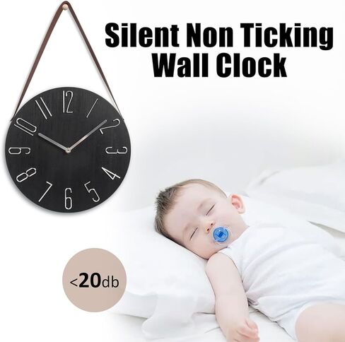 ساعة حائط معلقة مقاس 12 بوصة من جيفون صامتة غير موقوتة مع ديكور حزام جلدي، ساعة حائط تناظرية خشبية بسيطة تعمل بالبطارية للمنزل والمكتب والمطبخ وغرفة النوم وغرفة المعيشة (أبيض) in Kuwait