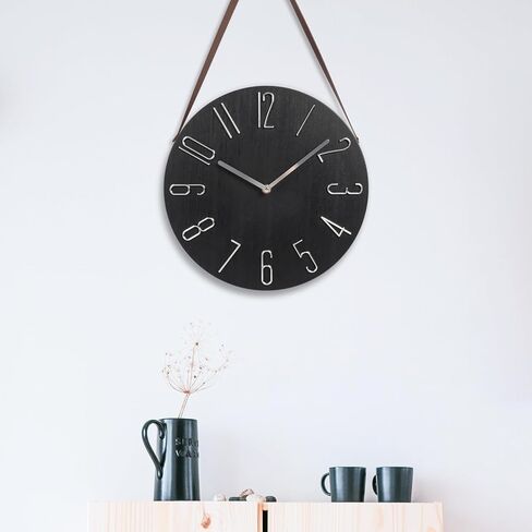 ساعة حائط معلقة مقاس 12 بوصة من جيفون صامتة غير موقوتة مع ديكور حزام جلدي، ساعة حائط تناظرية خشبية بسيطة تعمل بالبطارية للمنزل والمكتب والمطبخ وغرفة النوم وغرفة المعيشة (أبيض) in Kuwait