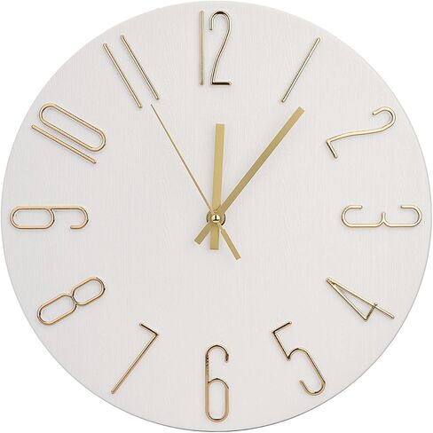 Wall Clock 12 Inch Silent Non-Ticking Imitation Wood Indoor Clock Round Black Decor Clock Modern 3D Figures Quartz Wall Clocks for Home, Hotel, Office, School, Bedroom, Living Room, Kitchen in Saudi Arabia