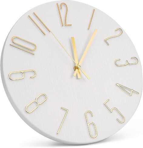 Wall Clock 12 Inch Silent Non-Ticking Imitation Wood Indoor Clock Round Black Decor Clock Modern 3D Figures Quartz Wall Clocks for Home, Hotel, Office, School, Bedroom, Living Room, Kitchen in Saudi Arabia