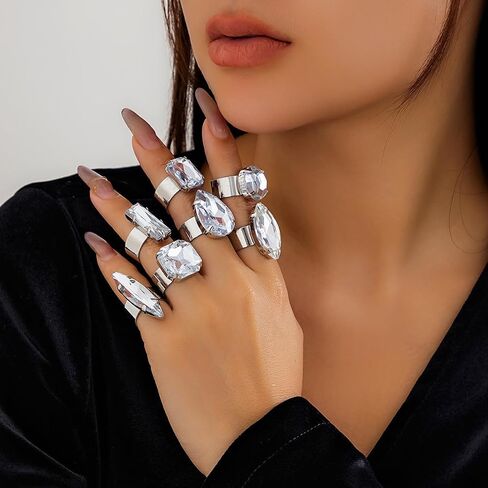 MIFYNN Water Drop Ring Sets for Women Girls Geometric Crystal Ring Sets Adjustable Ring Sets Sparkling Crystal Stacked Knuckle Joint Finger Ring Sets Fashion Personalized Ring Party Jewelry in Saudi Arabia