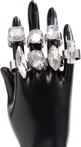 MIFYNN Water Drop Ring Sets for Women Girls Geometric Crystal Ring Sets Adjustable Ring Sets Sparkling Crystal Stacked Knuckle Joint Finger Ring Sets Fashion Personalized Ring Party Jewelry in Saudi Arabia