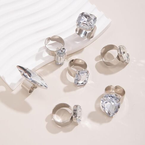 MIFYNN Water Drop Ring Sets for Women Girls Geometric Crystal Ring Sets Adjustable Ring Sets Sparkling Crystal Stacked Knuckle Joint Finger Ring Sets Fashion Personalized Ring Party Jewelry in Saudi Arabia