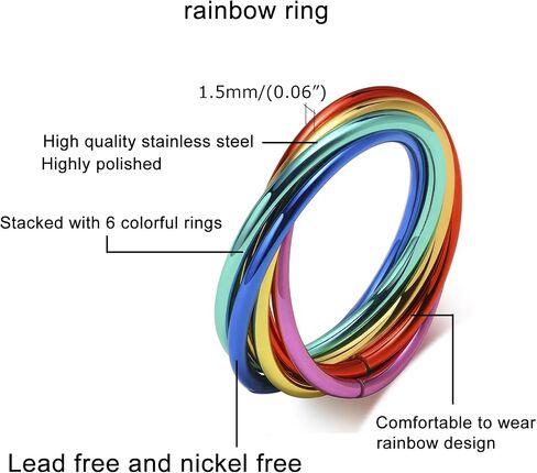 Nanafast Stainless Steel Rainbow Rings for Women Men, Rainbow Stainless Steel Cute Rings, Women's Fashion Rings, Six Ring Interlocking Rings Jewelry Gift in Saudi Arabia