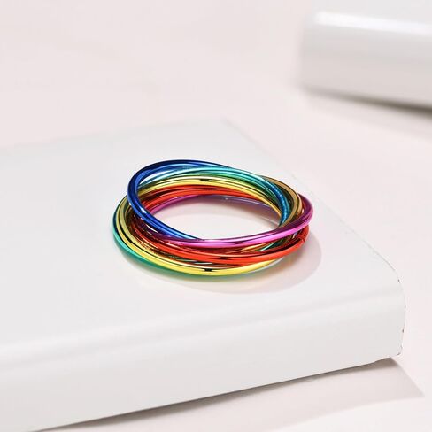 Nanafast Stainless Steel Rainbow Rings for Women Men, Rainbow Stainless Steel Cute Rings, Women's Fashion Rings, Six Ring Interlocking Rings Jewelry Gift in Saudi Arabia