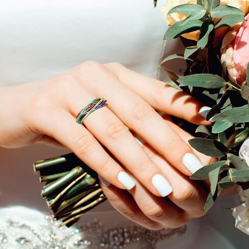 Nanafast Stainless Steel Rainbow Rings for Women Men, Rainbow Stainless Steel Cute Rings, Women's Fashion Rings, Six Ring Interlocking Rings Jewelry Gift in Saudi Arabia